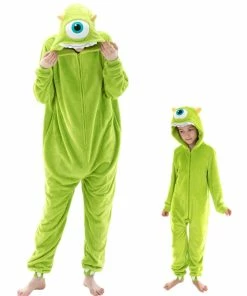 Coupon ⌛ COSUSKET Snug Fit Unisex Adult Onesie Pajamas, Flannel Cosplay Animal One Piece 🧛 Halloween Costume Sleepwear Homewear Mike Wazowski All Size Mike Wazowski 🧨