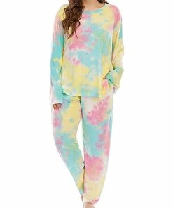 Wholesale 🔔 PajamaCity Plus Size Pajama Set Pants 👩 Women Tie Dye Long Sleeve 👕 Shirts 🎁
