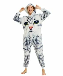 Flash Sale 😀 PajamaCity 3D Onesie Cat Unisex Adult One-Piece Pajamas Cosplay Animal Sleepwear ❄ Christmas 💀 Halloween Costume 🔔
