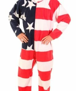 New 🌟 Forever Lazy And Uni-Lazy Adult Footed Onesies Pajamas Unisex US Flag Stars And Stripes Red 🤩