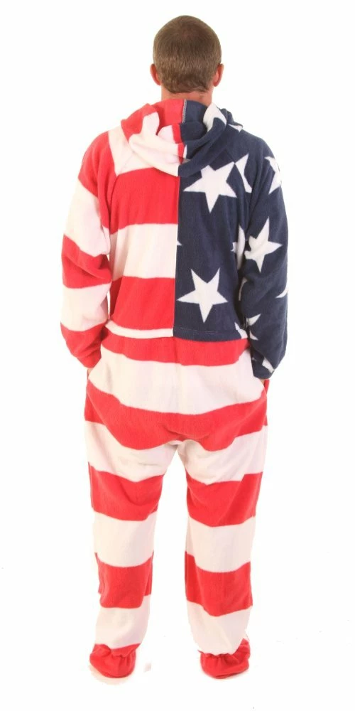 New π Forever Lazy And Uni-Lazy Adult Footed Onesies Pajamas Unisex US Flag Stars And Stripes Red π€© - Image 3