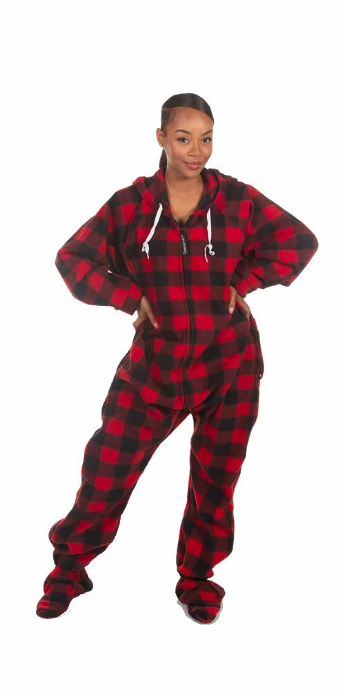 Hot Sale π Forever Lazy And Uni-Lazy Buffalo Plaid Footed Adult Onesies Pajama Unisex Small π― - Image 3