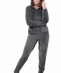 Deals π Alexander Del Rossa π© Women's Warm Fleece One Piece Footed Pajamas, Adult Onesie With Hood For Winter 3X Steel Gray π