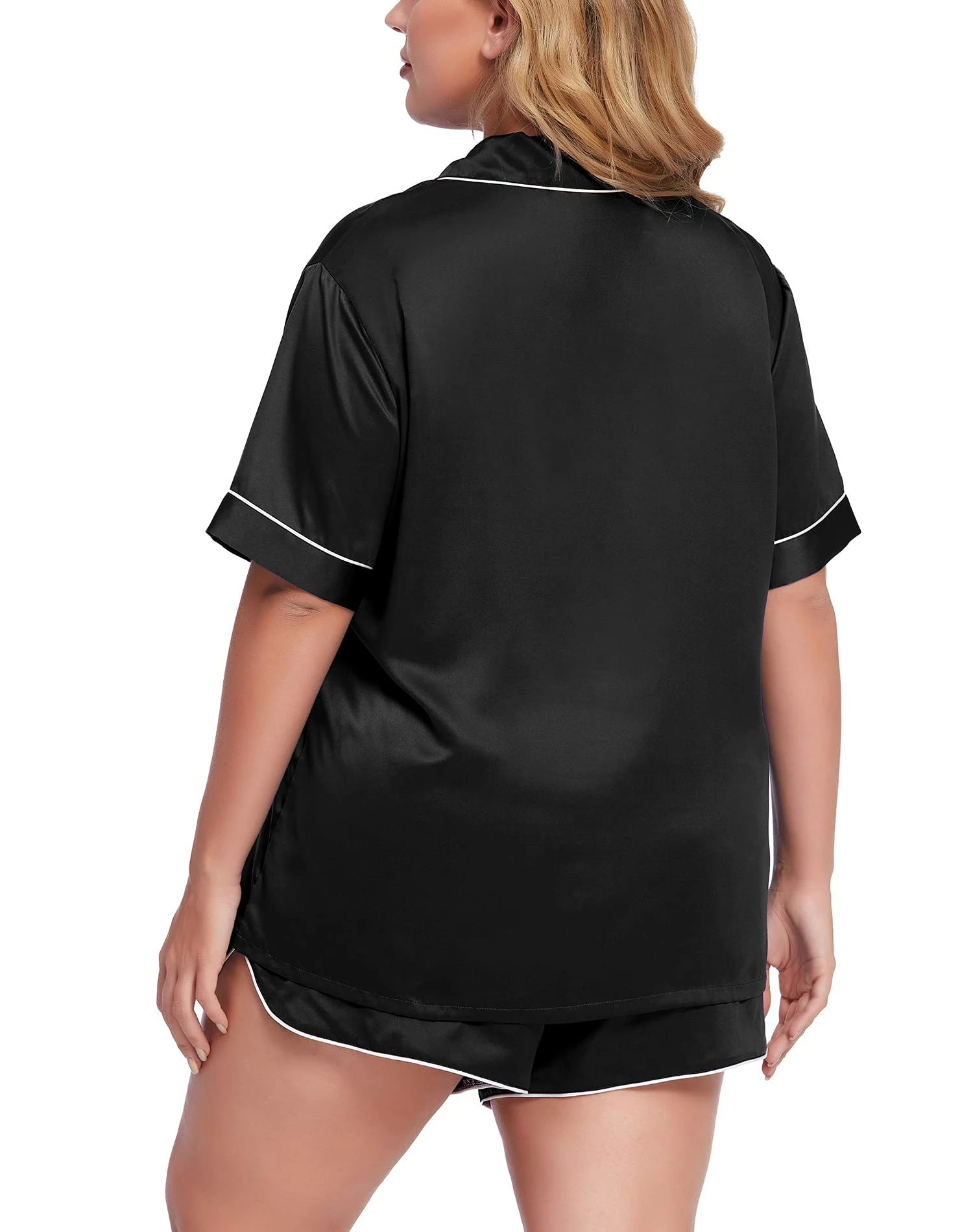 Best deal β¨ PajamaCity π© Women's Plus Size Pajamas Satin Set Short Sleeve Black βοΈ - Image 4