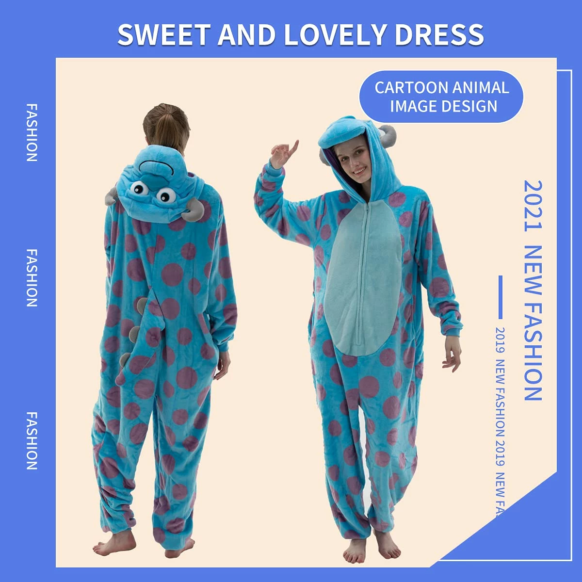 Promo 𧨠COSUSKET Snug Fit Unisex Adult Onesie Pajamas, Cosplay Animal One Piece π¦ Halloween Costume Sleepwear Homewear Sulley Sullivan 4-5T β - Image 4