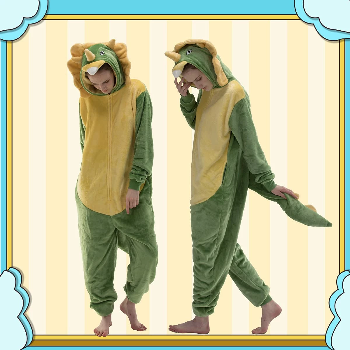 Cheap 𧨠Pajama City Snug Fit Unisex Adult Onesie Pajamas, Cosplay Animal One Piece π Halloween Costume Sleepwear Homewear Triceratops Triceratops 𧨠- Image 3