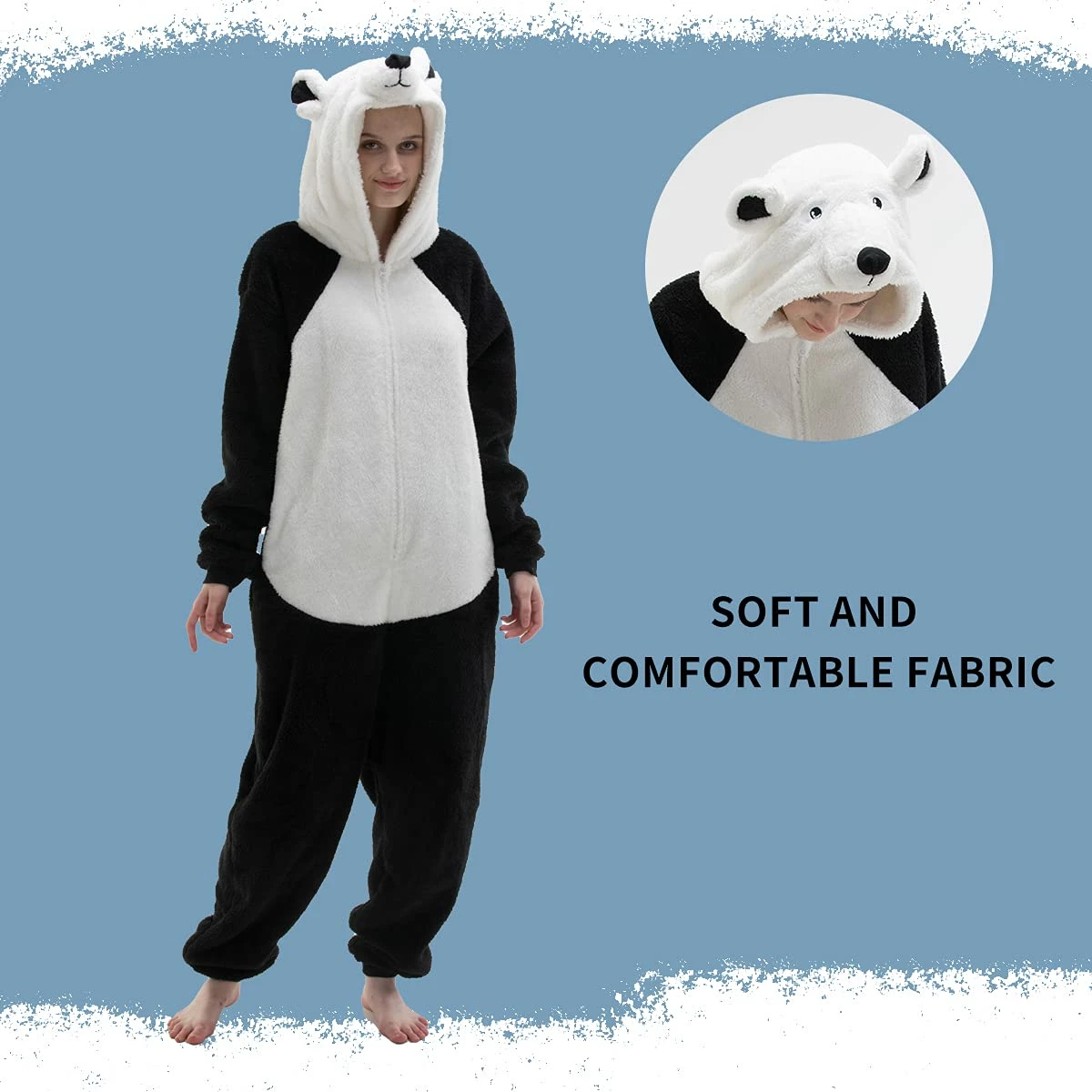 Budget π₯ Pajama City Snug Fit Unisex Adult Onesie Pajamas, Cosplay Animal One Piece π Halloween Costume Sleepwear Homewear Black/White Large Black/White π - Image 2