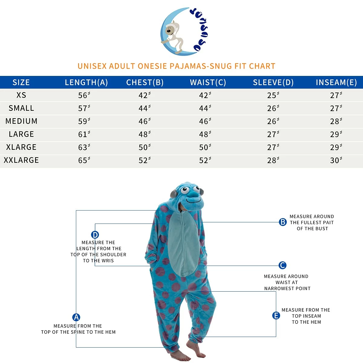 Promo 𧨠COSUSKET Snug Fit Unisex Adult Onesie Pajamas, Cosplay Animal One Piece π¦ Halloween Costume Sleepwear Homewear Sulley Sullivan 4-5T β - Image 6