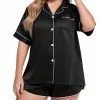 Best deal ✨ PajamaCity ???? Women's Plus Size Pajamas Satin Set Short Sleeve Black ✔️