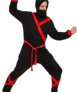 Best Sale 🧨 Pajama City Ninja Adult Onesie | Medium, Large, X-Large Black / Red 🔥