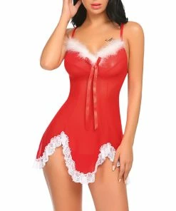 Brand new 🥰 PajamaCity 🔔 Christmas Lingerie For 👩 Women Sex Red Santa Lace Babydoll Red Or Green Red ⭐