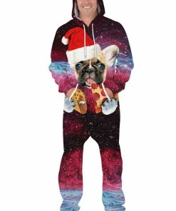 Best Pirce ⌛ PajamaCity Unisex Family Sleepwear 3D Onesie Printed Jumpsuit Adult Nightwear Romper Pizza 🔔 Christmas Hat Pug 😍