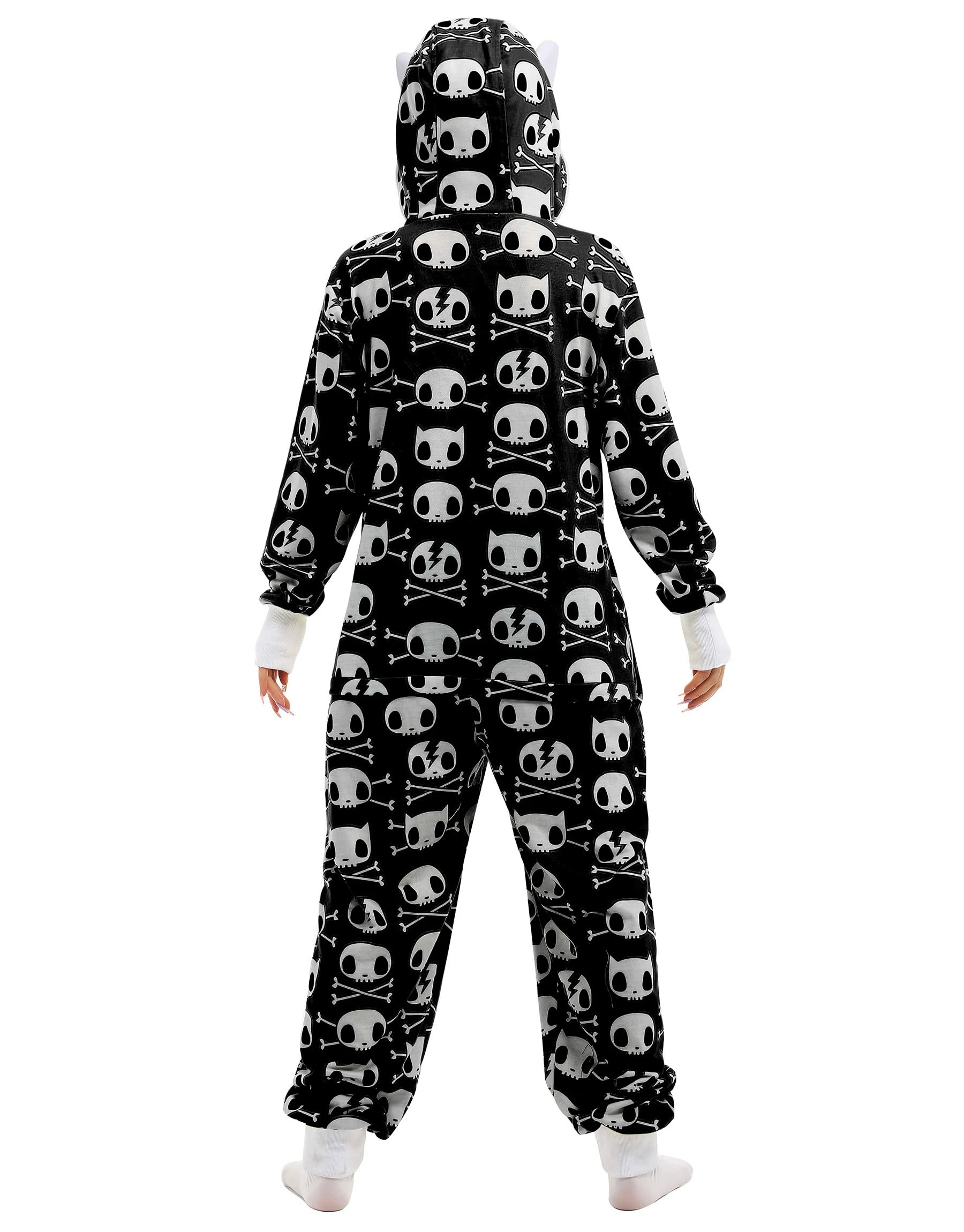 Hot Sale π PajamaCity Haikyuu π¦ Halloween π© Women Skull Cat Onesie Skeleton Pajama Cosplay Costume Loungewear Hooded Kigurumi Jumpsuit Homewear X-Large Black β¨ - Image 11