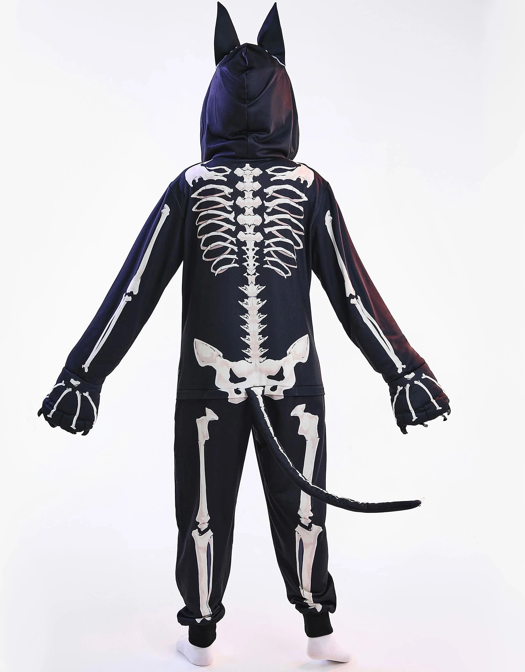 Hot Sale π PajamaCity Haikyuu π¦ Halloween π© Women Skull Cat Onesie Skeleton Pajama Cosplay Costume Loungewear Hooded Kigurumi Jumpsuit Homewear X-Large Black β¨ - Image 7