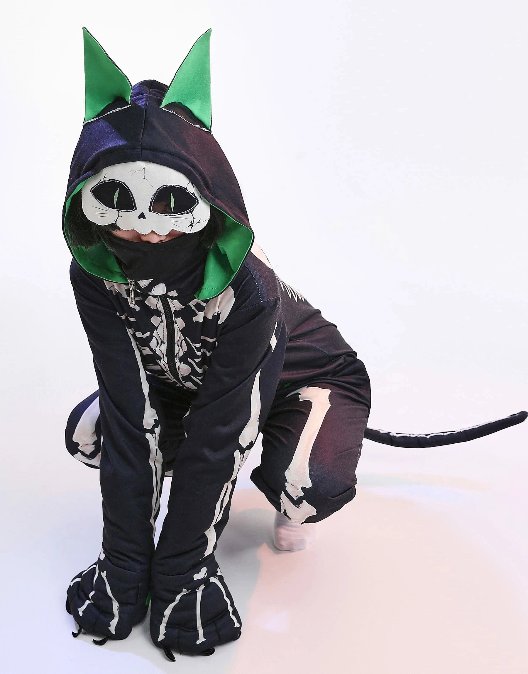 Hot Sale π PajamaCity Haikyuu π¦ Halloween π© Women Skull Cat Onesie Skeleton Pajama Cosplay Costume Loungewear Hooded Kigurumi Jumpsuit Homewear X-Large Black β¨ - Image 6