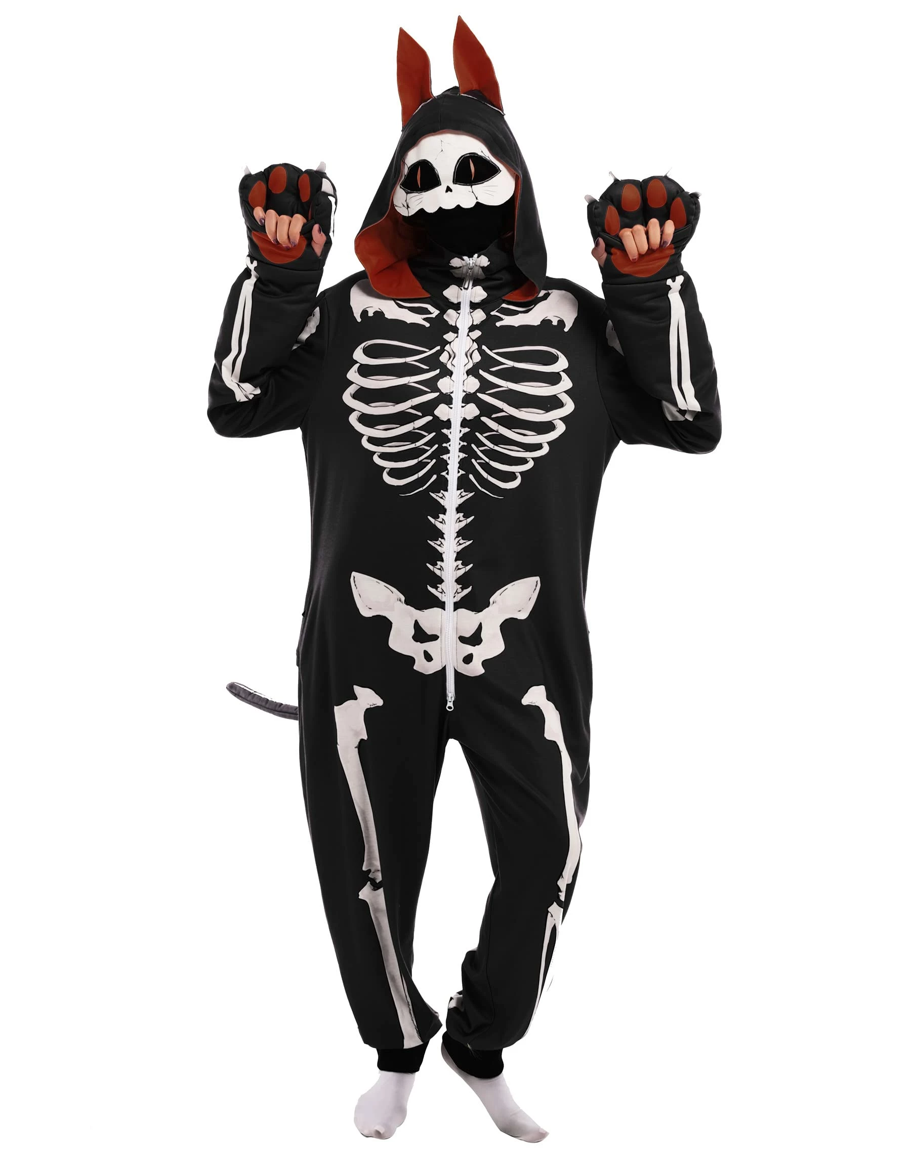 Hot Sale π PajamaCity Haikyuu π¦ Halloween π© Women Skull Cat Onesie Skeleton Pajama Cosplay Costume Loungewear Hooded Kigurumi Jumpsuit Homewear X-Large Black β¨