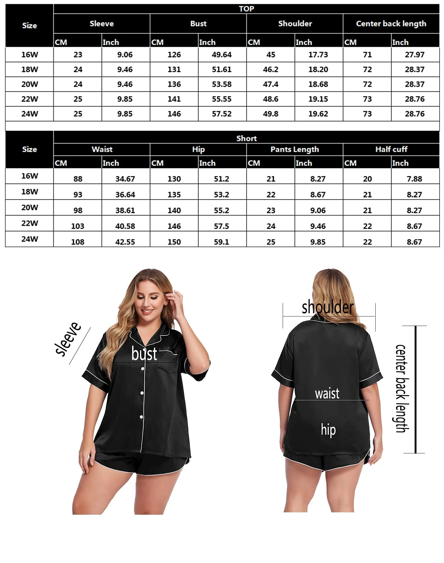 Best deal β¨ PajamaCity π© Women's Plus Size Pajamas Satin Set Short Sleeve Black βοΈ - Image 5