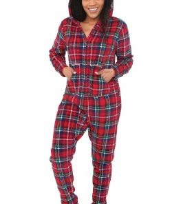 Top 10 π Alexander Del Rossa π© Women's Warm Fleece One Piece Footed Pajamas, Adult Onesie With Hood For Winter 2X π Christmas Plaid With Feet - π© Womens π