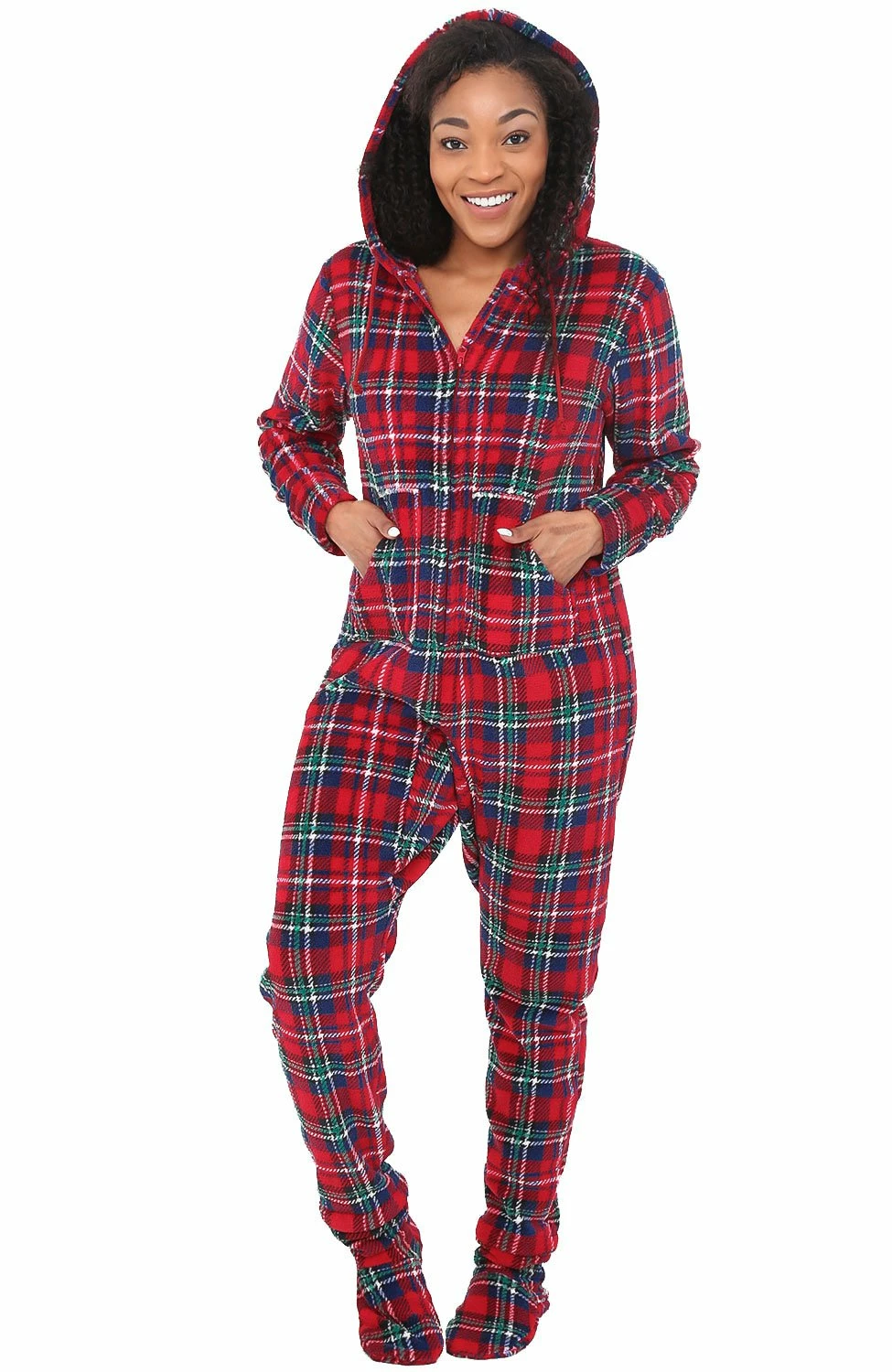 Top 10 π Alexander Del Rossa π© Women's Warm Fleece One Piece Footed Pajamas, Adult Onesie With Hood For Winter 2X π Christmas Plaid With Feet - π© Womens π