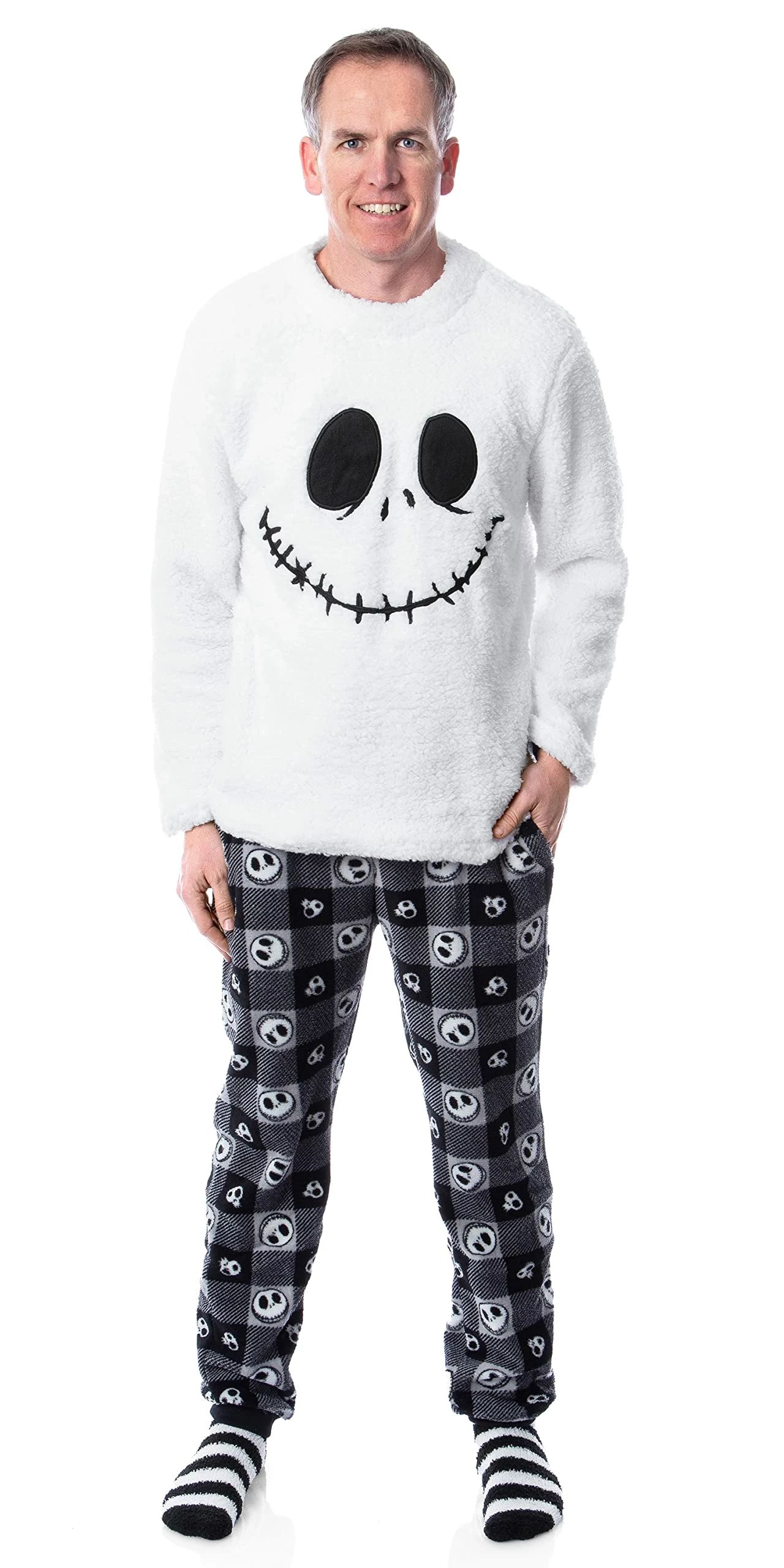 Budget π PajamaCity Nightmare Before π Christmas Adult Jack Skellington 3 Piece Minky Pants, Sherpa Pullover, And 𧦠Socks Pajama Set π - Image 4