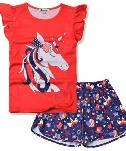 Outlet 😀 PajamaCity 👧 Girls Pajamas Sets Unicorn Onesie For Kids Independence Day ⌛