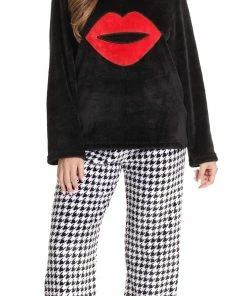 Top 10 😀 Just Love Lips Black & White Plus Size Pajamas Black - Houndstooth 🎁