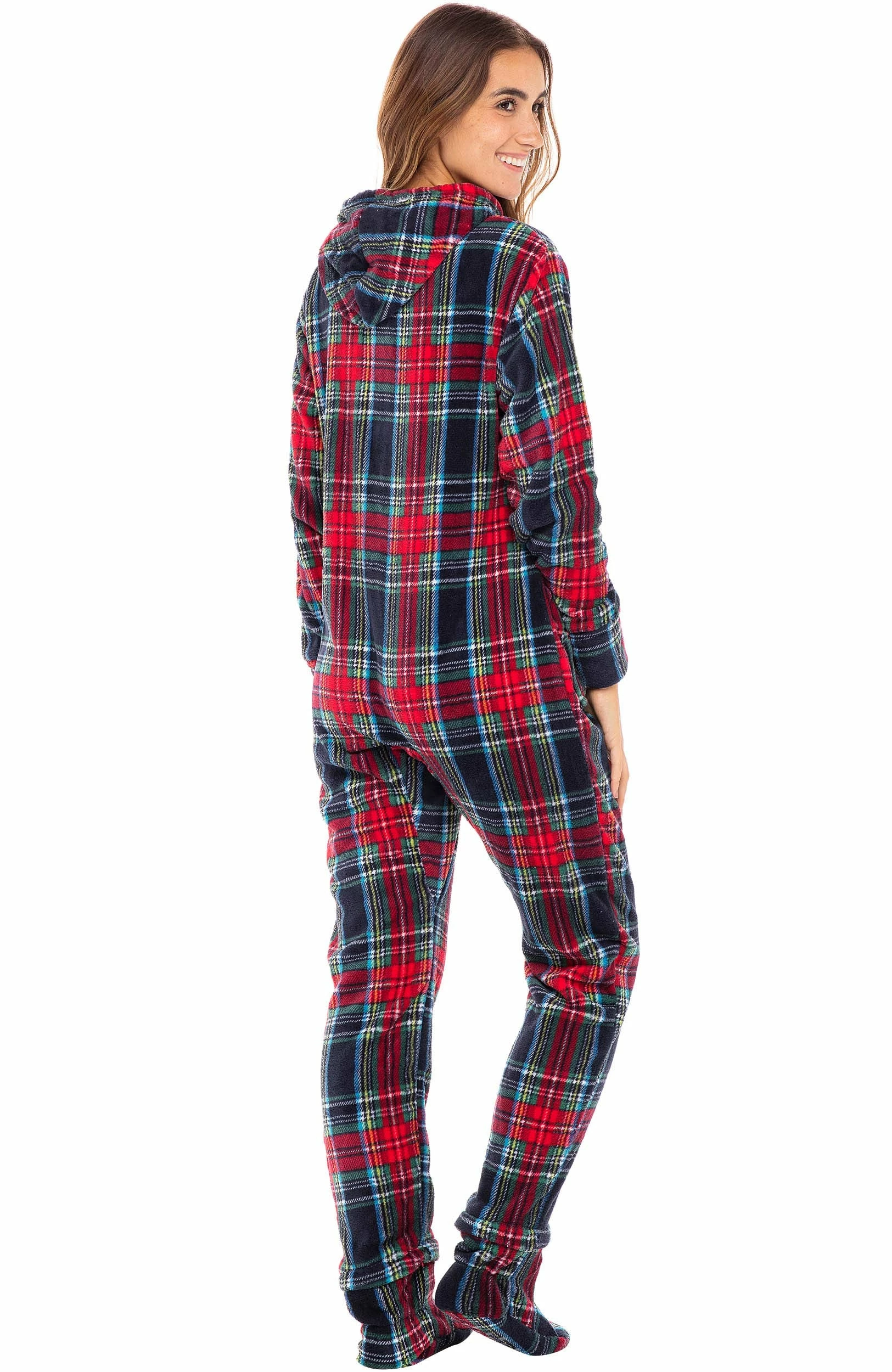 Wholesale π― Alexander Del Rossa π© Women's Warm Fleece One Piece Footed Pajamas, Adult Onesie With Hood For Winter 3X π Christmas Plaid Red And Green Footed β - Image 2