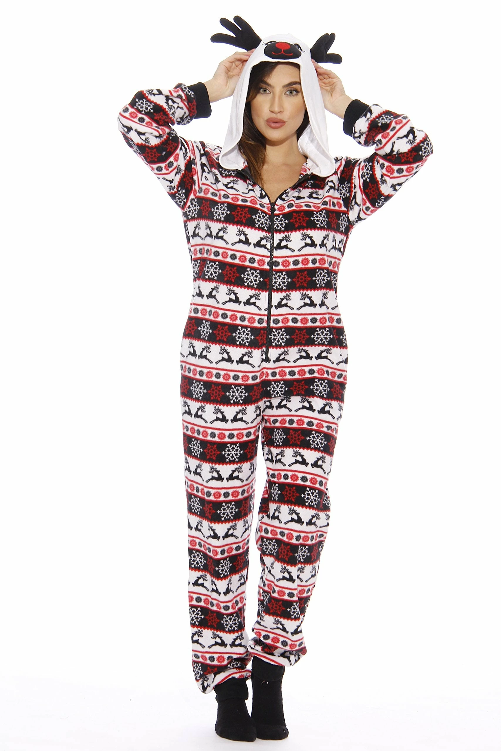 Hot Sale β€οΈ Just Love White Reindeer | Adult π Christmas Onesie For π© Womens | Medium π
