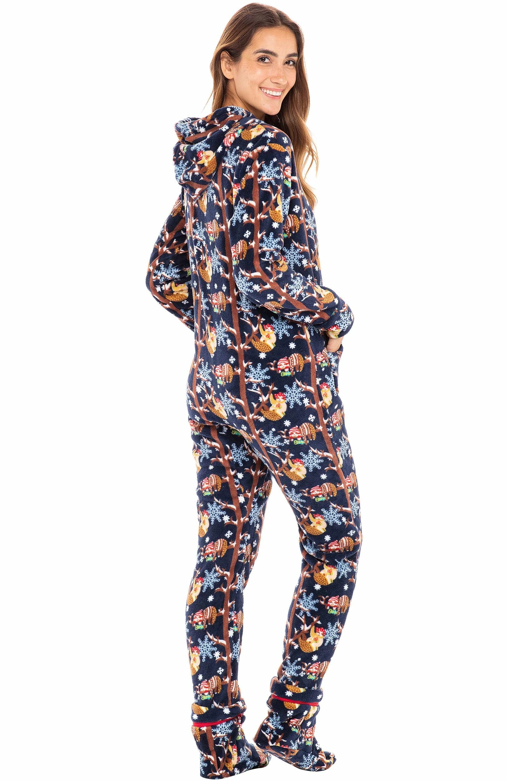 New 𧨠Alexander Del Rossa π© Women's Warm Fleece One Piece Footed Pajamas, Adult Onesie With Hood For Winter X-Large β Christmas Sloth Footed π - Image 2