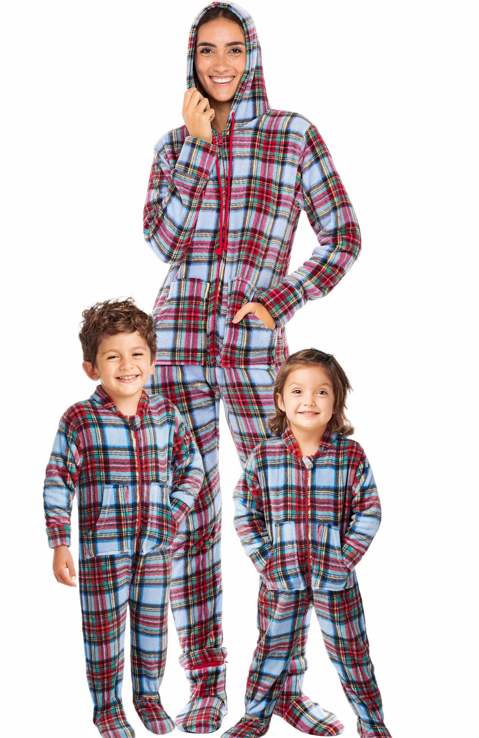 Best Sale π€© Alexander Del Rossa π© Women's Warm Fleece One Piece Footed Pajamas, Adult Onesie With Hood For Winter 2X π Christmas Plaid Red And Light Blue Footed π - Image 3