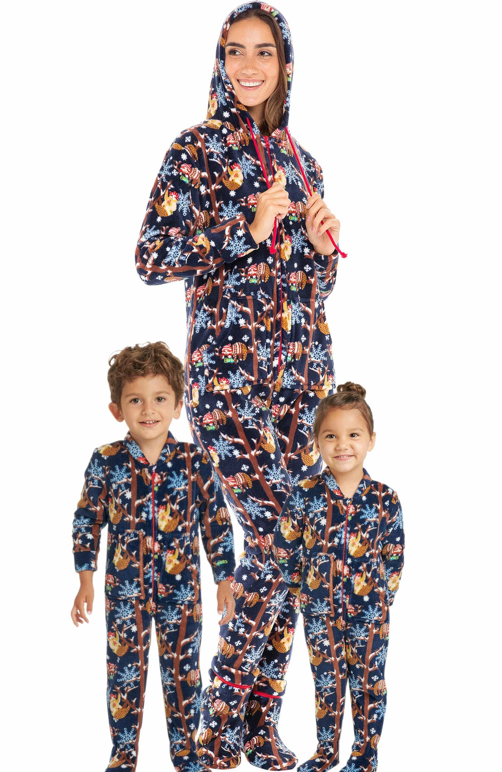 Wholesale π₯ Alexander Del Rossa π© Women's Warm Fleece One Piece Footed Pajamas, Adult Onesie With Hood For Winter Small β Christmas Sloth Footed 𧨠- Image 3