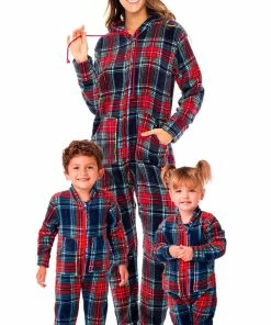 Outlet 👏 Alexander Del Rossa 👩 Women's Warm Fleece One Piece Footed Pajamas, Adult Onesie With Hood For Winter Large 🔔 Christmas Plaid Red And Green Footed 👏