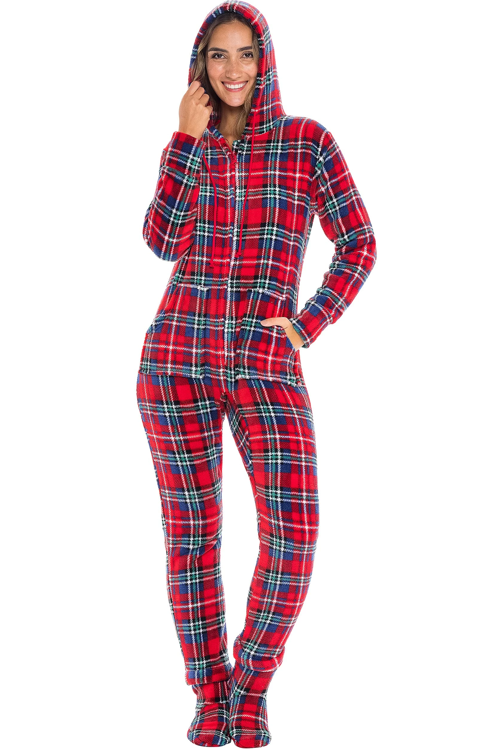 Budget π Alexander Del Rossa π© Women's Warm Fleece One Piece Footed Pajamas, Adult Onesie With Hood For Winter X-Large π
Christmas Plaid With Feet - π© Womens βοΈ - Image 3