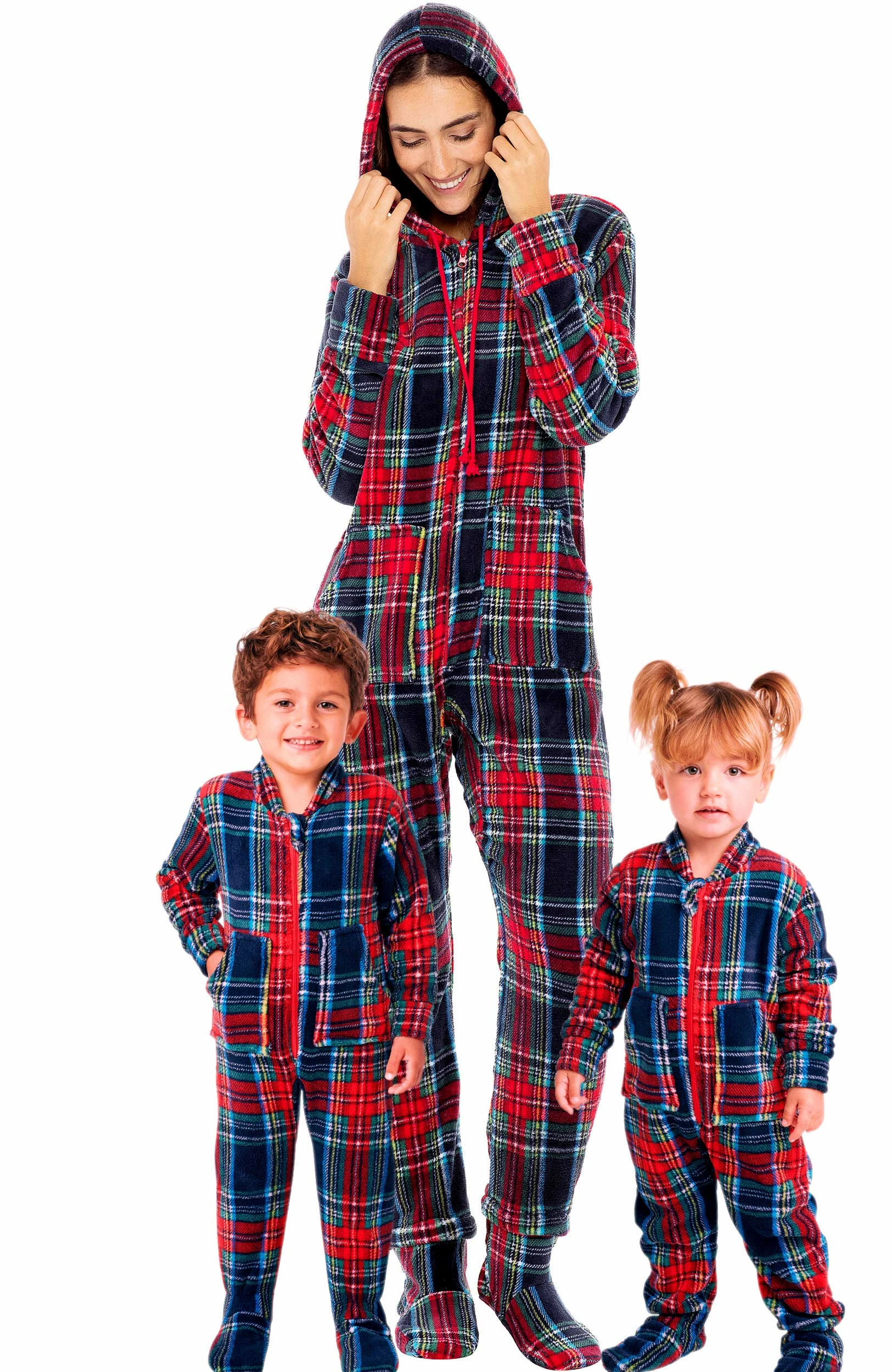 Outlet π Alexander Del Rossa π© Women's Warm Fleece One Piece Footed Pajamas, Adult Onesie With Hood For Winter Large π Christmas Plaid Red And Green Footed π - Image 3