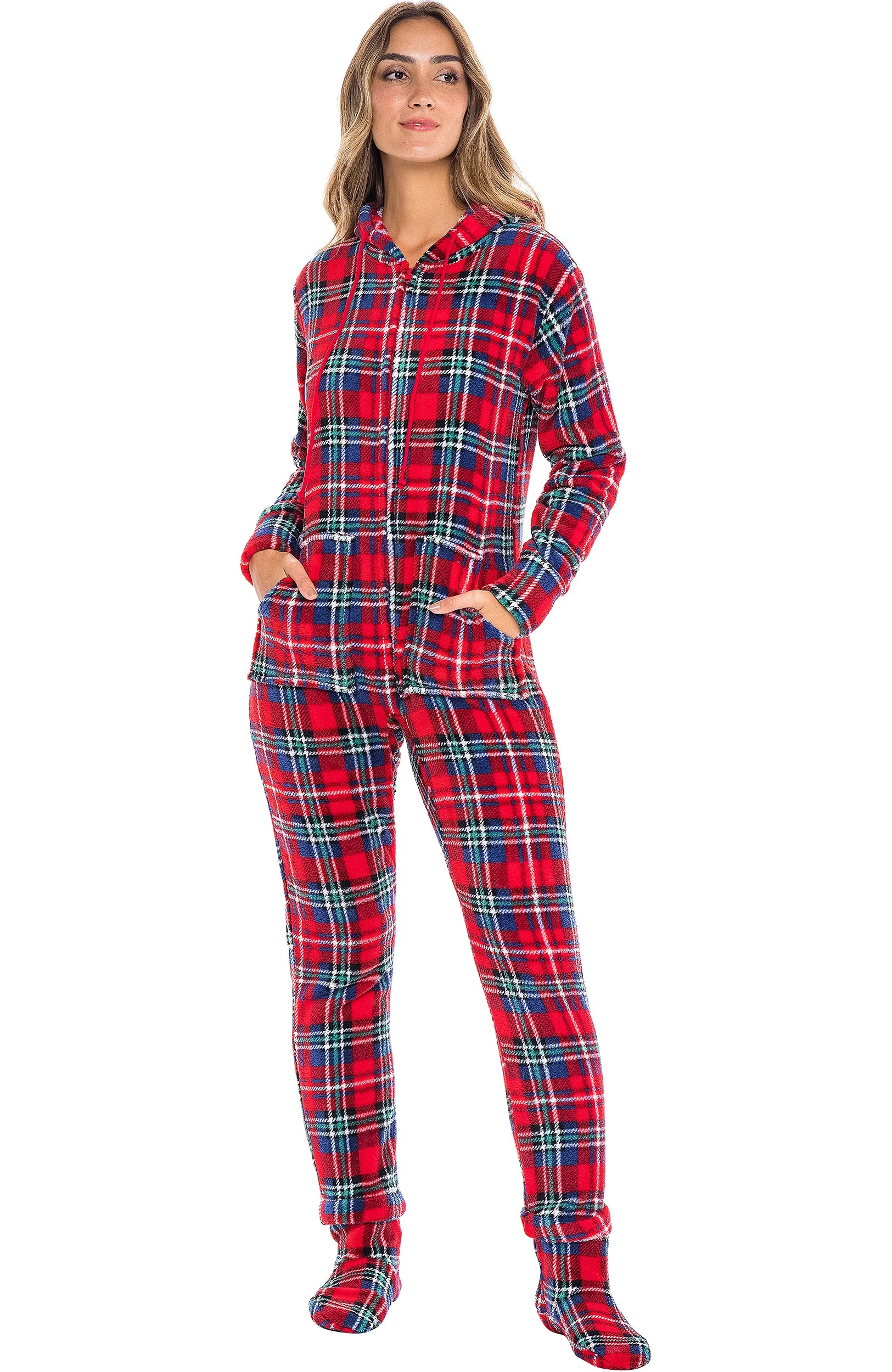 Budget π Alexander Del Rossa π© Women's Warm Fleece One Piece Footed Pajamas, Adult Onesie With Hood For Winter X-Large π
Christmas Plaid With Feet - π© Womens βοΈ
