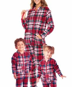 Hot Sale β¨ Alexander Del Rossa π© Women's Warm Fleece One Piece Footed Pajamas, Adult Onesie With Hood For Winter Small π Christmas Plaid Red And White Footed π